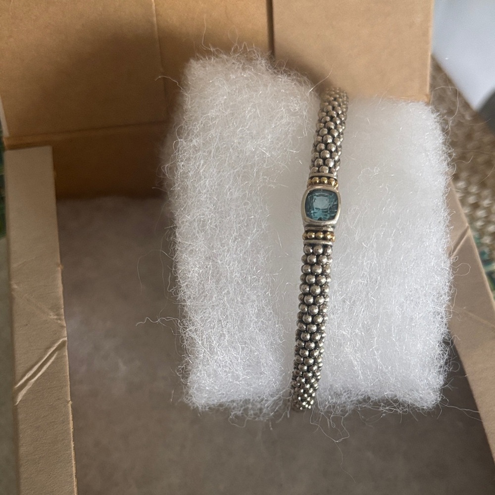 LAGOS Silver Beaded Bracelet with Blue Stone